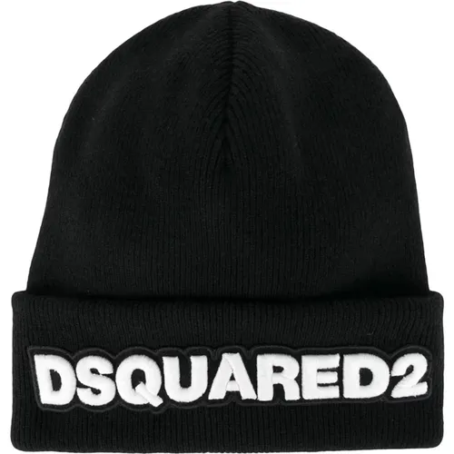 Ribbed Knit Beanie Hat , male, Sizes: ONE SIZE - Dsquared2 - Modalova