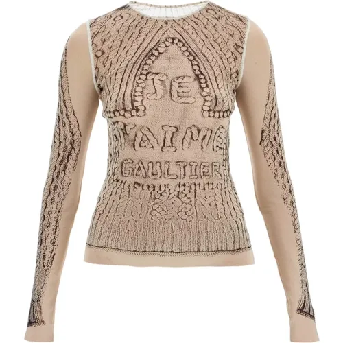 Mesh 'Je t'aime' Print Top , Damen, Größe: L - Jean Paul Gaultier - Modalova