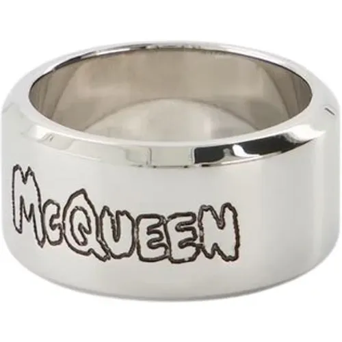 Silver Graffiti Statement Ring , male, Sizes: 58 MM, 56 MM - alexander mcqueen - Modalova