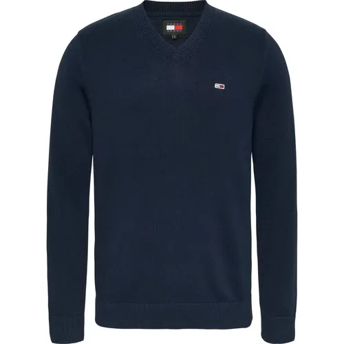 Blauer V-Ausschnitt Pullover , Herren, Größe: M - Tommy Jeans - Modalova