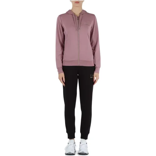 Viskose-Trainingsanzug mit Reißverschluss-Hoodie und Hose , Damen, Größe: XL - Emporio Armani EA7 - Modalova