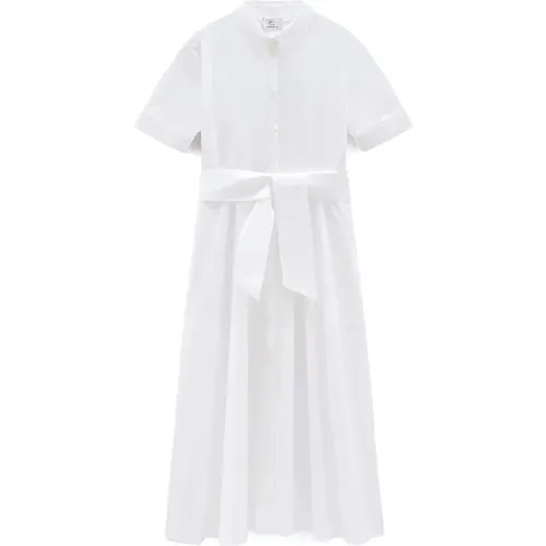 Weiße Baumwollpopeline-Kleid mit Kragen - Woolrich - Modalova