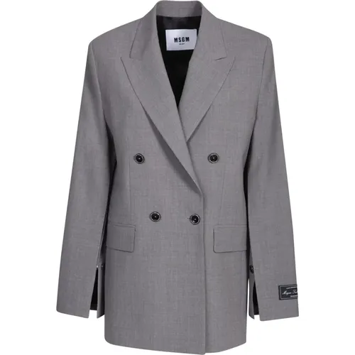 Grey Wool-Blend Double-Breasted Coat , female, Sizes: M - Msgm - Modalova