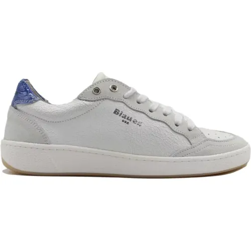 White/Royal Leather Sneakers , male, Sizes: 6 UK - Blauer - Modalova