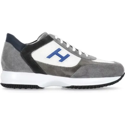 Grey Leather Sneakers Round Toe , male, Sizes: 9 UK, 8 1/2 UK, 7 UK, 6 UK, 8 UK - Hogan - Modalova