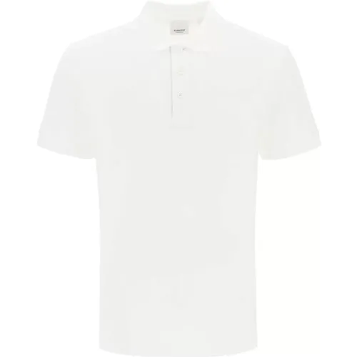 Organisches Piqué Polo-Shirt mit Monogrammdetail , Herren, Größe: M - Burberry - Modalova