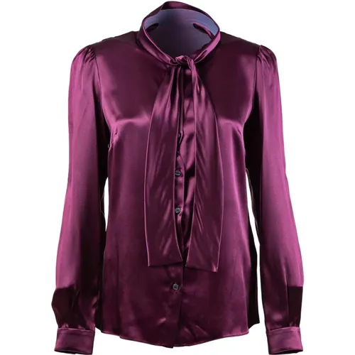 Seidenbogen Langarmhemd , Damen, Größe: XL - Dolce & Gabbana - Modalova