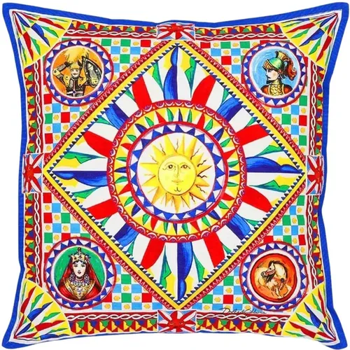 Multicolour Graphic Square Cotton Cushion , unisex, Sizes: ONE SIZE - Dolce & Gabbana - Modalova