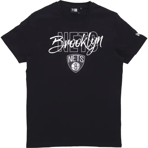 Brooklyn Nets Script Tee Schwarz/Weiß , Herren, Größe: M - new era - Modalova