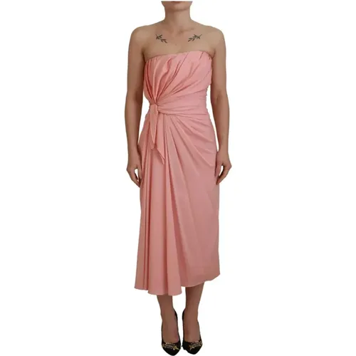 Rosa Seiden Strapless Midi Kleid - Dolce & Gabbana - Modalova