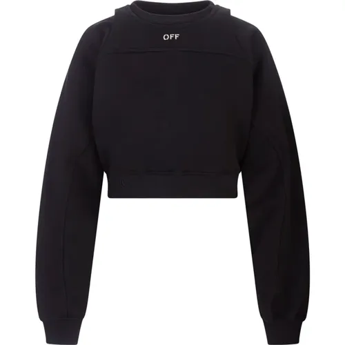 Schwarzer Crop-Sweatshirt mit Bolero-Einsatz , Damen, Größe: M - Off White - Modalova