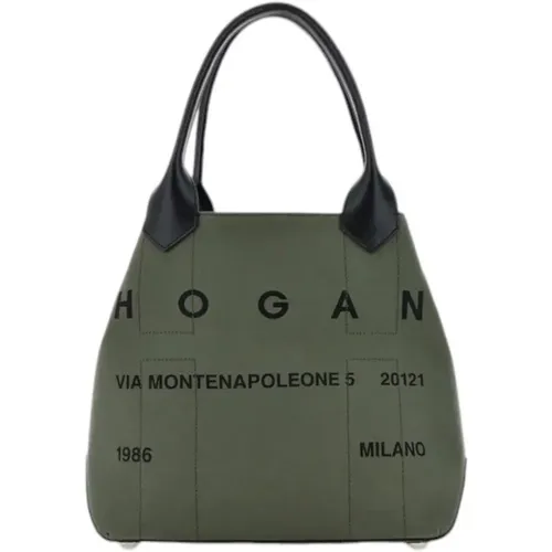 Military Script Canvas Tote Bag , female, Sizes: ONE SIZE - Hogan - Modalova