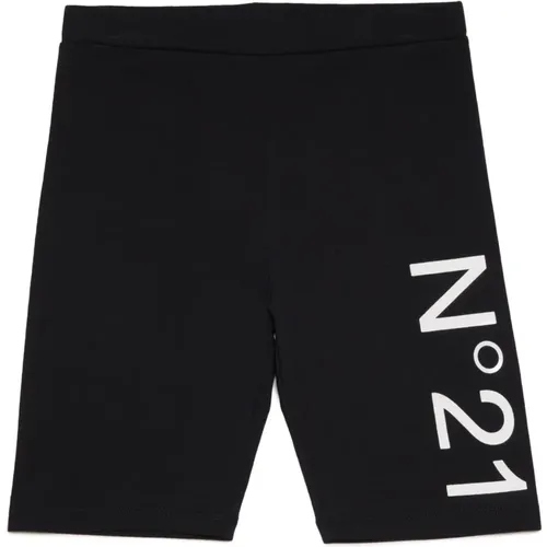 Hose und shorts,Schwarze Stretch-Baumwollshorts mit Logo-Print - N21 - Modalova
