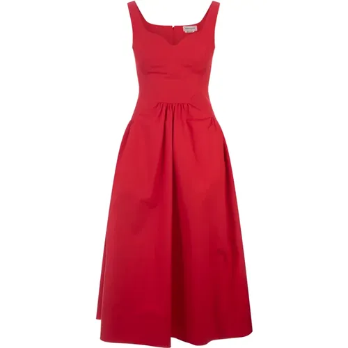 Rotes Midi-Kleid mit Herzausschnitt - alexander mcqueen - Modalova