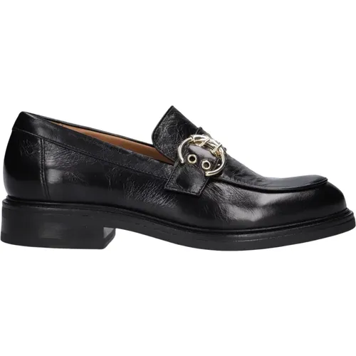 Schwarze Loafer mit Goldschnalle , Damen, Größe: 39 EU - Billi Bi - Modalova