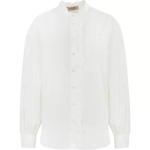 Elegant Cotton Shirt with Scalloped Details , female, Sizes: XS, 2XS, S - Twinset - Modalova