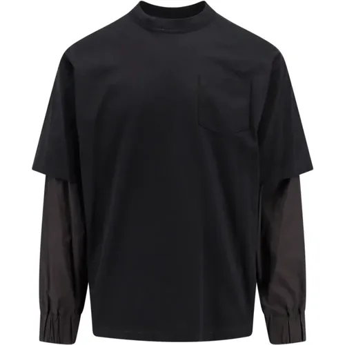 Baumwoll Crew-neck Langarm T-Shirt , Herren, Größe: M - Sacai - Modalova