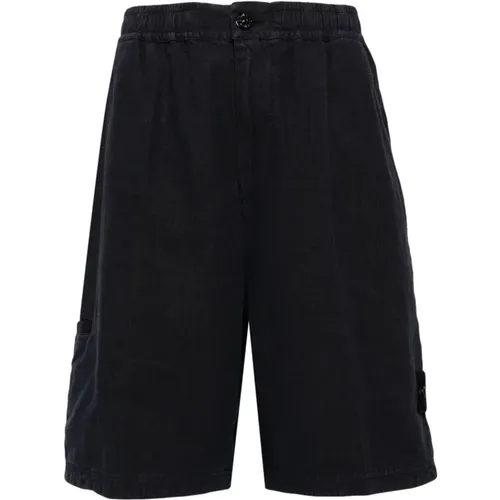 Marineblaue Leinen-Bermuda-Shorts , Herren, Größe: W32 - Stone Island - Modalova