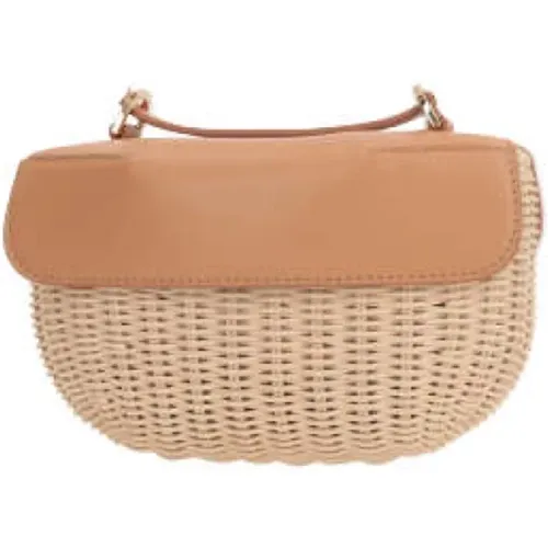 Sand Wicker Shoulder Bag with Light Brown Leather Flap , female, Sizes: ONE SIZE - Rodo - Modalova