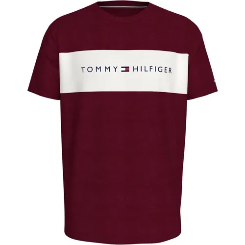 Rotes Kurzarm-Baumwoll-T-Shirt , Herren, Größe: M - Tommy Hilfiger - Modalova