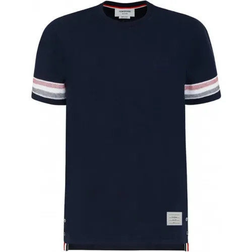 Navy Cotton Tri Colour Striped Knit T-Shirt , male, Sizes: L, M, XL - Thom Browne - Modalova
