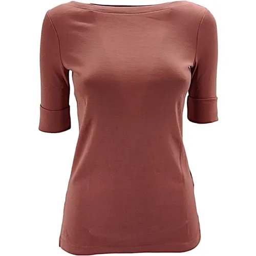 Rosa T-Shirt mit Bootsausschnitt , Damen, Größe: S - Ralph Lauren - Modalova