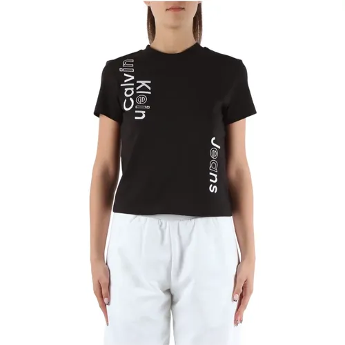 Cotton Logo Embroidered T-shirt , female, Sizes: S, L, M - Calvin Klein Jeans - Modalova