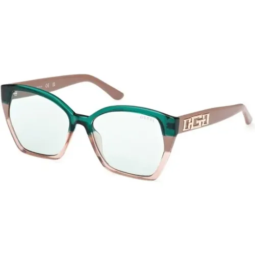 Beige Frame Green Lens Sunglasses , female, Sizes: 55 MM - Guess - Modalova