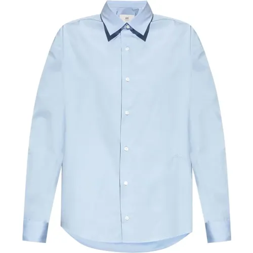 Blaues Baumwollbesticktes Hemd , Herren, Größe: S - Ami Paris - Modalova