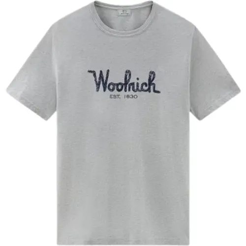 Besticktes Logo-T-Shirt Hellgrau , Herren, Größe: L - Woolrich - Modalova