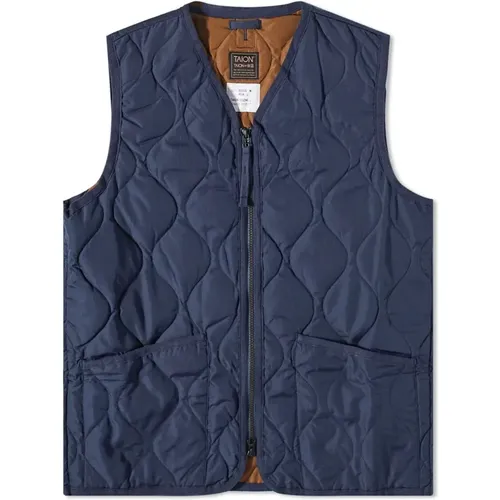 Navy Military Style Quilted Vest , male, Sizes: L, S, XL - Taion - Modalova