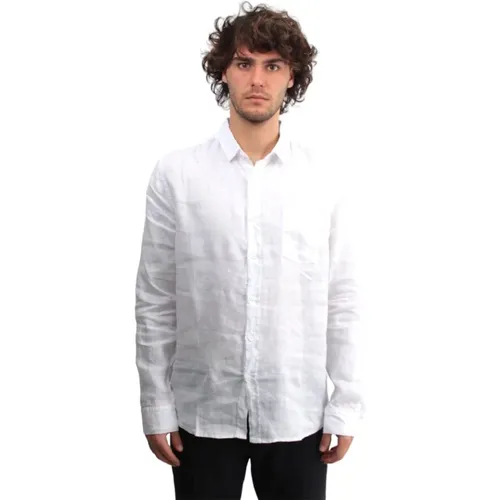 Weißes Leinenhemd mit langen Ärmeln , Herren, Größe: XL - 40Weft - Modalova