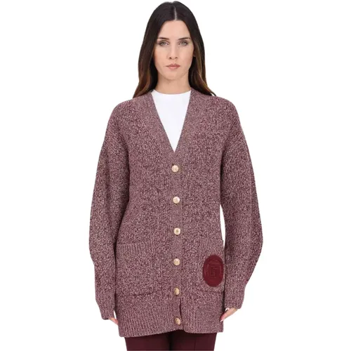 Bordeaux Cardigan mit Goldenen Knöpfen , Damen, Größe: L - Elisabetta Franchi - Modalova