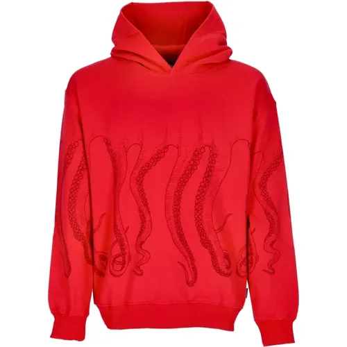 Roter Leichter Hoodie mit Tentakeldruck - Octopus - Modalova