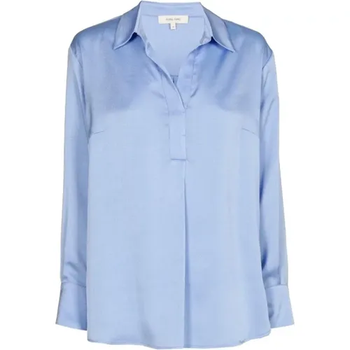 Blaue Bluse mit V-Ausschnitt und Polokragen , Damen, Größe: M - Marie Méro - Modalova