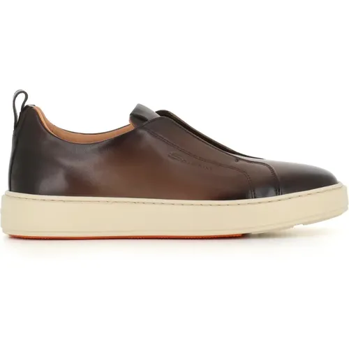 Leather Sneakers with Round Toe , male, Sizes: 6 UK - Santoni - Modalova