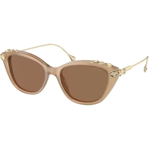 Classic Beige Gold Sunglasses with Crystal Accents , unisex, Sizes: ONE SIZE - Swarovski - Modalova
