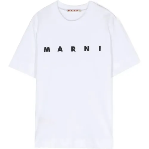 Weiße Baumwoll-T-Shirt mit Logo-Print,T-shirts - Marni - Modalova