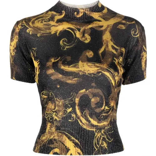 Barocco-print knitted top in , female, Sizes: XS, M, S - Versace Jeans Couture - Modalova