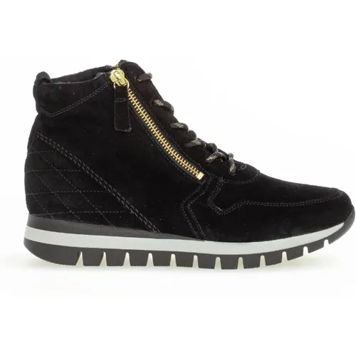 Schwarze Samt High Top Sneaker Boots , Damen, Größe: 38 EU - Gabor - Modalova