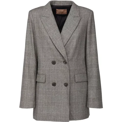 Double-Breasted Prince of Wales Jacket , female, Sizes: L - Twinset - Modalova