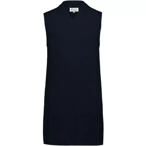 Black Wool V-Neck Shift Dress , female, Sizes: M, L - Maison Margiela - Modalova