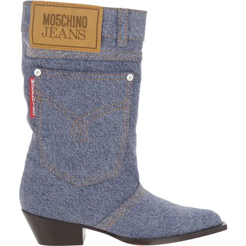 Denim Texano Stiefel , Damen, Größe: 39 EU - Moschino - Modalova