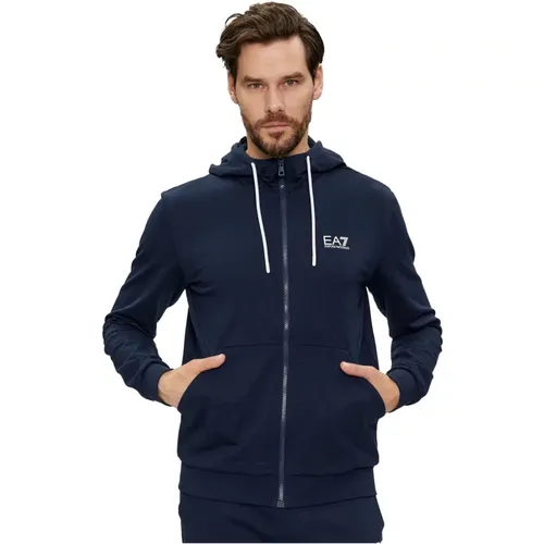 Baumwoll-Zip-Sweatshirt - Regular Fit , Herren, Größe: M - Emporio Armani EA7 - Modalova