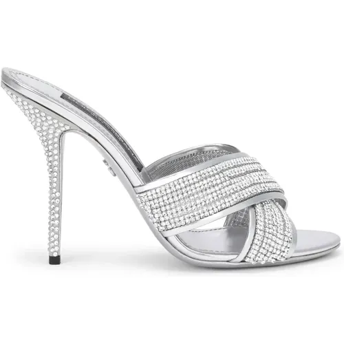 Crystal Mesh Heeled Mules , female, Sizes: 2 UK - Dolce & Gabbana - Modalova