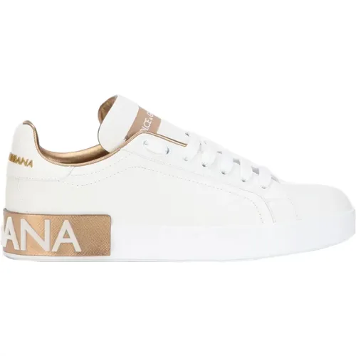 Portofino Sneakers mit Logo in Weiß und Kupfer , Damen, Größe: 36 EU - Dolce & Gabbana - Modalova