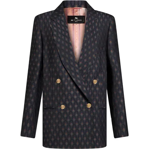 Blue Jacquard Double-Breasted Jacket Liberty , female, Sizes: S, XS, 2XS - ETRO - Modalova