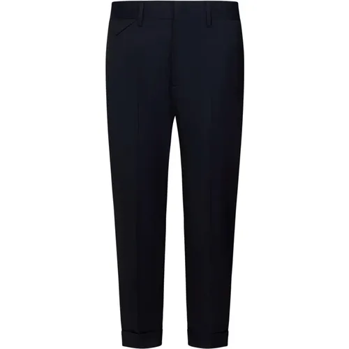 Navy Cropped Slim Fit Trousers , male, Sizes: W34, W32, W31, W33, W30, W35, W36 - Low Brand - Modalova