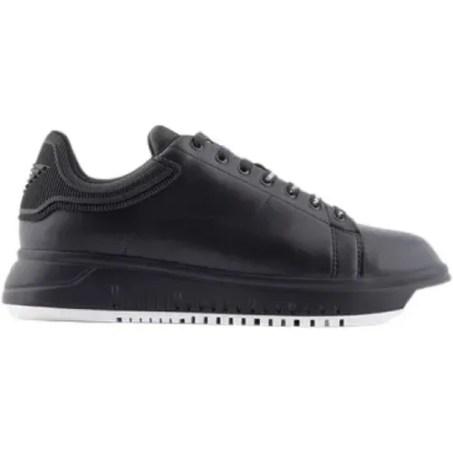 Schwarze Leder-Sneaker mit Schnürung , Herren, Größe: 41 EU - Emporio Armani - Modalova