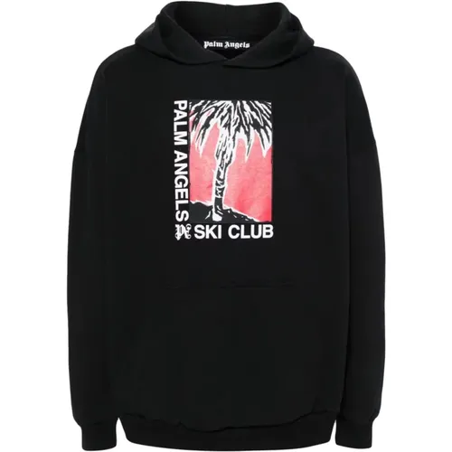 Schwarz Weiß Hoody SCI Club , Herren, Größe: L - Palm Angels - Modalova